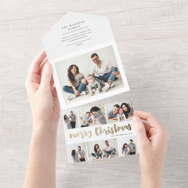 Invitation Tout En Un Joyeux Noël de l'écriture or multi photo vacances  (Déchirure)