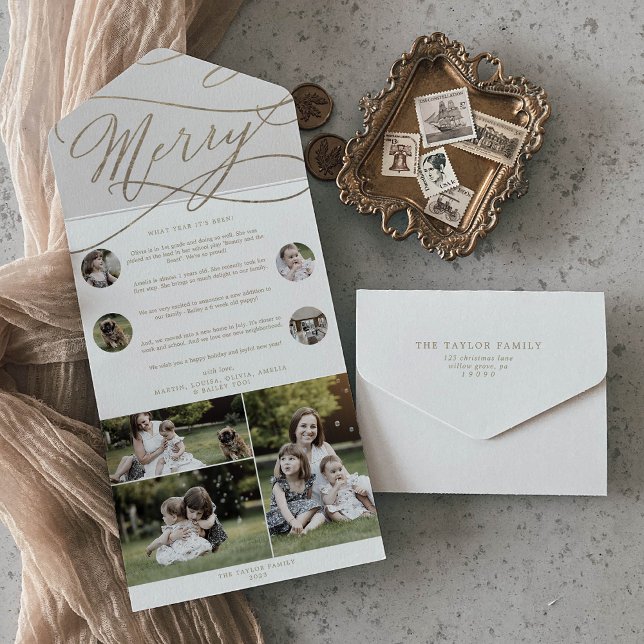 Invitation Tout En Un Joyeux Noël Romantique Gold Multi Photo Holiday (Créateur téléchargé)