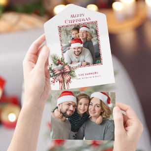 Invitation Tout En Un Joyeux Noël Sucre de canne Bow Photo