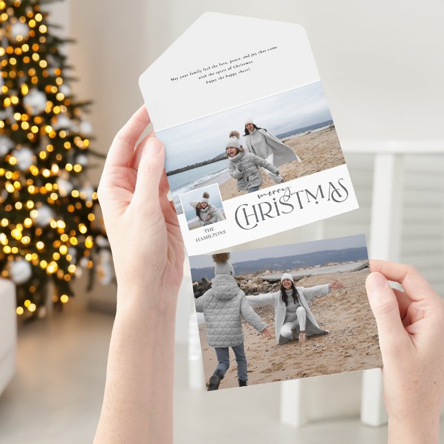 Invitation Tout En Un Joyeux voeux de Noël avec Insertion photo Argent (Créateur téléchargé)