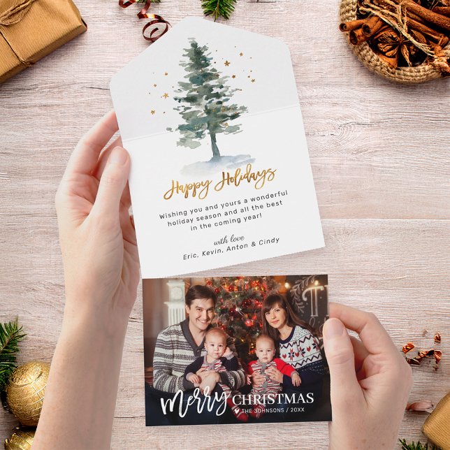 Invitation Tout En Un Joyful Christmas Tree Holiday Keepsake Photo Card (Créateur téléchargé)