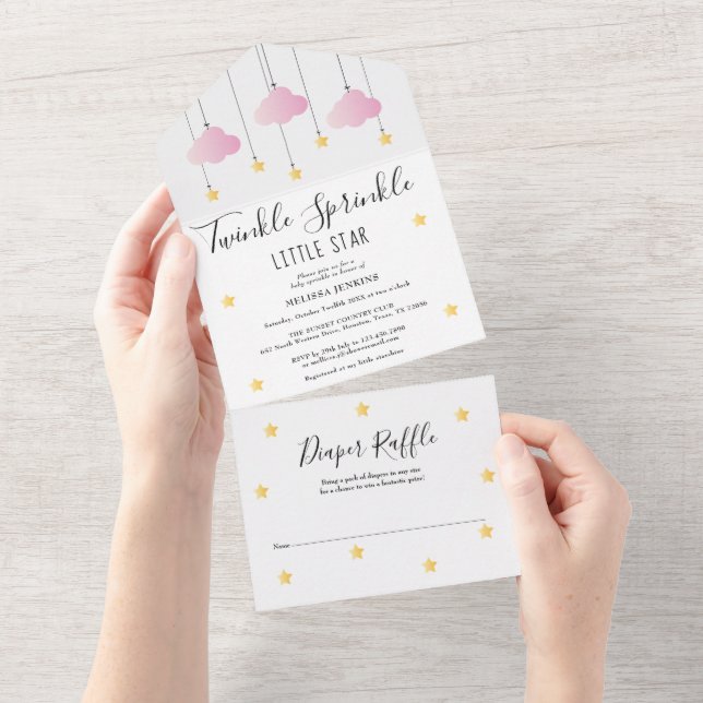 Invitation Tout En Un Jumeler Baby shower fille rose (Déchirure)