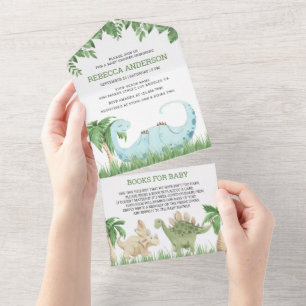 Invitation Tout En Un Jungle Rustique Doux Dinosaur Endormi Baby Shower