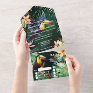 Invitation Tout En Un Jungle toucan aquarelle frangipani monstère