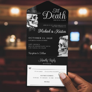 Invitation Tout En Un Jusqu'à ce que la mort nous sépare Gothique Crânes