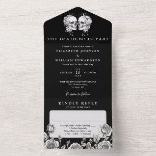 Invitation Tout En Un Jusqu'à la mort Fleurs Crânes Mariage gothique