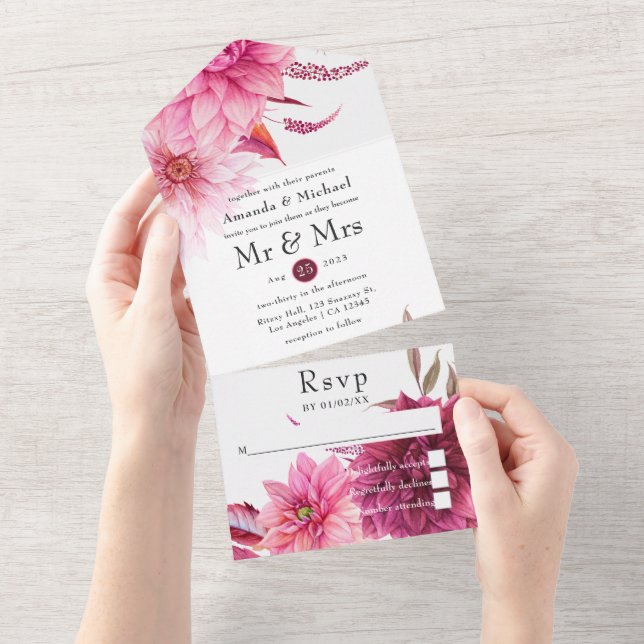 Invitation Tout En Un La Bourgogne et le Mariage de automne d'automne to (Déchirure)