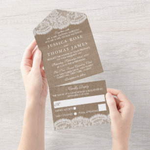 Invitation Tout En Un La collection de Mariages Burlap & Lace