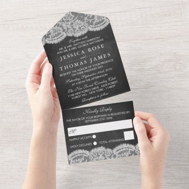 Invitation Tout En Un La collection de Mariages Chalkboard & Lace (Déchirure)