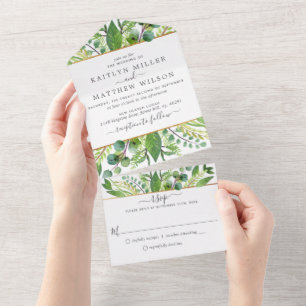 Invitation Tout En Un La Collection Mariage Verdure & Or