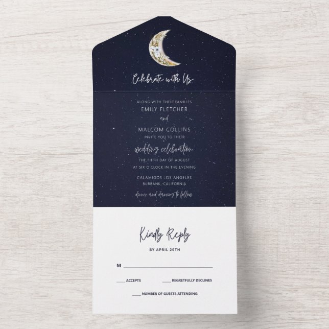 Invitation Tout En Un La Lune céleste célèbre le Mariage (À l'intérieur)