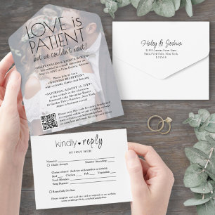 Invitation Tout En Un L'amour est le patient Elopement Réception Photo Q