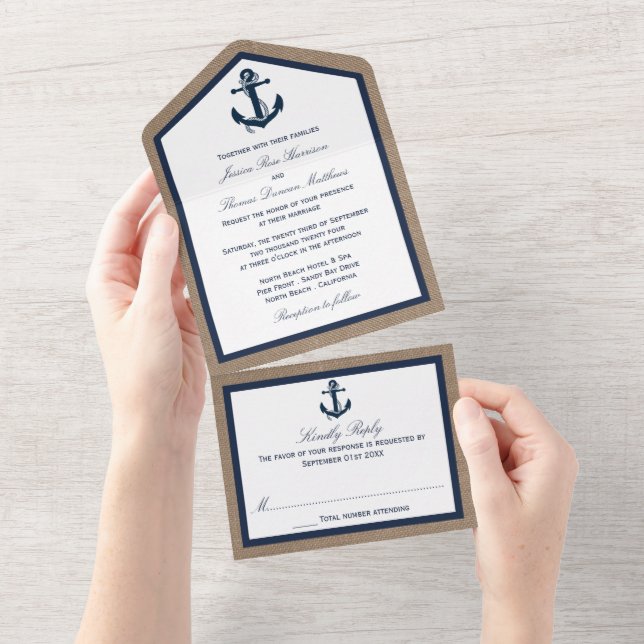Invitation Tout En Un L'Ancre De La Marine Sur La Collection De Mariages (Déchirure)