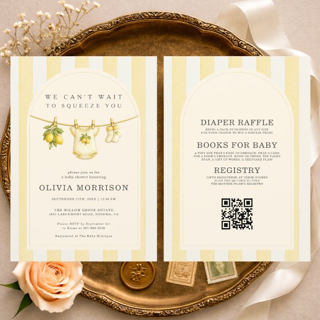 Invitation Tout en Un Lanières de Citron Linge de Bébé Shower (Créateur téléchargé)