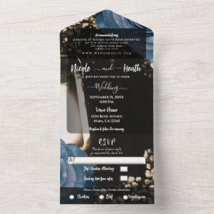 Invitation Tout En Un Lanterne rustique et Rose bleu poussiéreux + RSVP