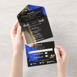 Invitation Tout En Un Lanterne Rustique & Roses Bleues Mariage + RSVP 