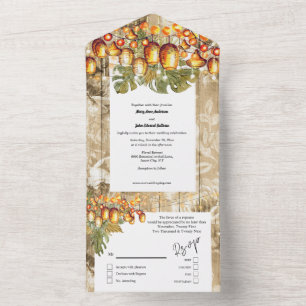 Invitation Tout En Un lanternes Hawaii boho bois rose tropical