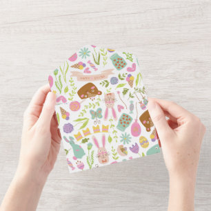 Invitation Tout En Un Lapin de Pâques motif floral heureux