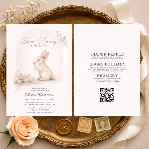 Invitation Tout en Un Lapin Rose Arc Bébé Naissance