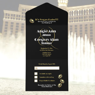 Invitation Tout En Un Las Vegas Destination Mariage Elégant Black Gold
