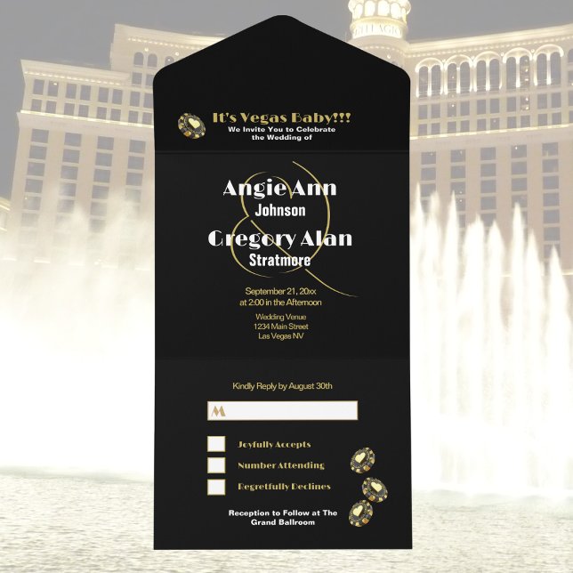 Invitation Tout En Un Las Vegas Destination Mariage Elégant Black Gold (Créateur téléchargé)
