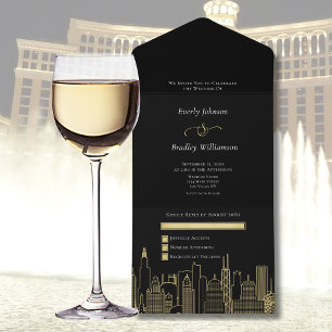 Invitation Tout En Un Las Vegas Destination Mariage Elégant Black Gold