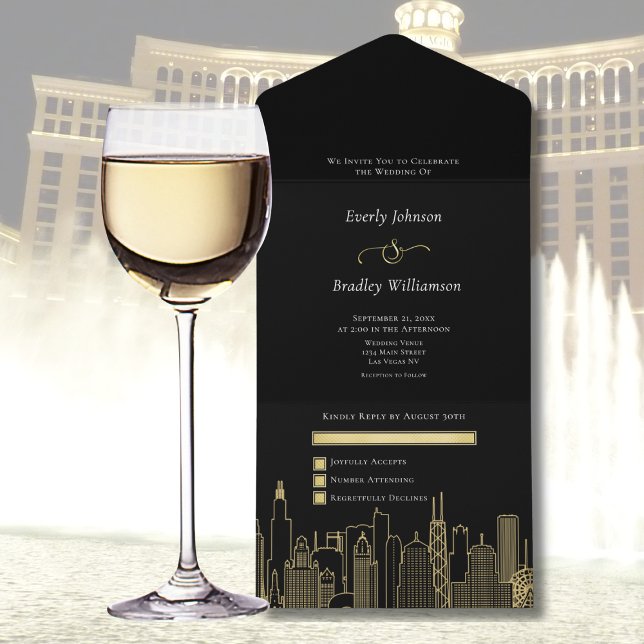 Invitation Tout En Un Las Vegas Destination Mariage Elégant Black Gold (Créateur téléchargé)
