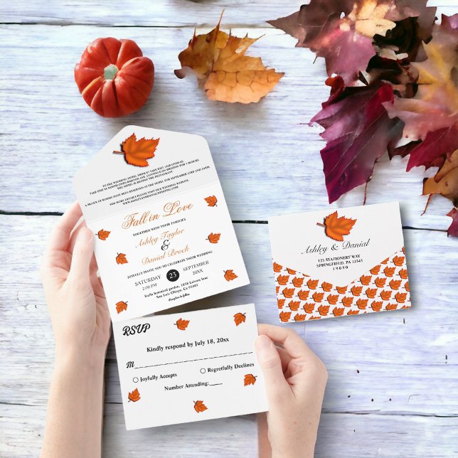 Invitation Tout En Un L'automne rustique élégant laisse chic Mariage de  (Créateur téléchargé)
