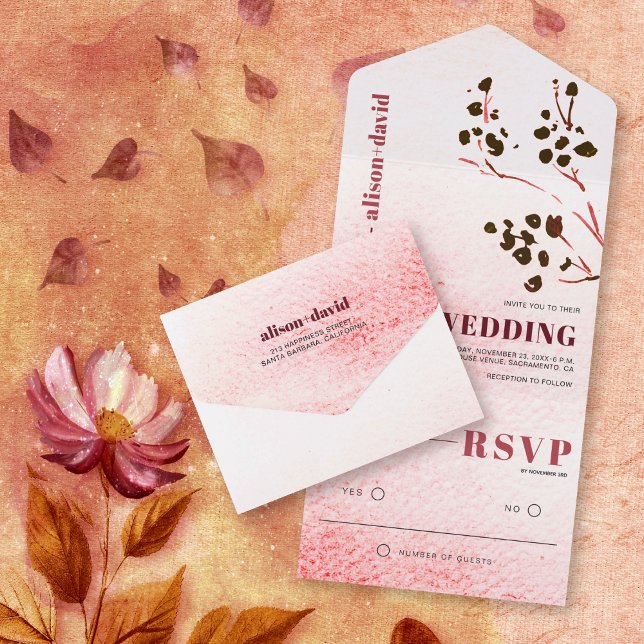 Invitation Tout En Un Lavage d'aquarelle et branche mariage japonais (Créateur téléchargé)