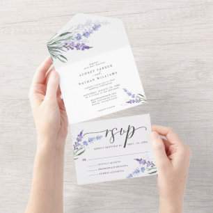 Invitation Tout En Un Lavande d'aquarelle romantique Mariage floral