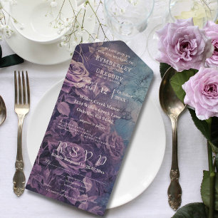 Invitation Tout En Un Lavande gothique foncée violet Rose floral Courrie