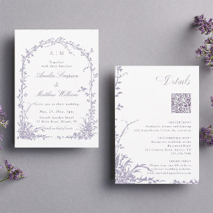 Invitation Tout en Un Lavande Jardin Botanique Arqué Mariage 