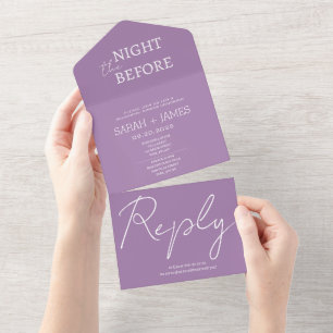 Invitation Tout En Un Lavande minimaliste la nuit avant le Mariage