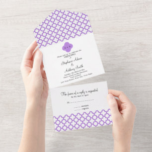 Invitation Tout En Un Lavande Monogramme Quatrefoil Motif Répétition Tou