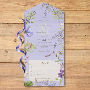 Invitation Tout En Un Lavande Rustique Fleur sauvage Lavande Pas de dîne