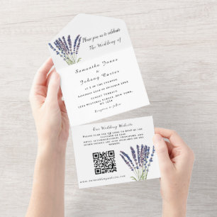Invitation Tout En Un Lavande Rustique Floral Aquarelle QR Code Mariage