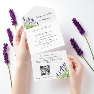 Invitation Tout En Un Lavande Rustique Floral Aquarelle QR Code Mariage
