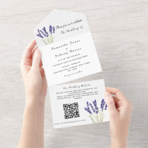 Invitation Tout En Un Lavande Rustique Floral Aquarelle QR Code Mariage