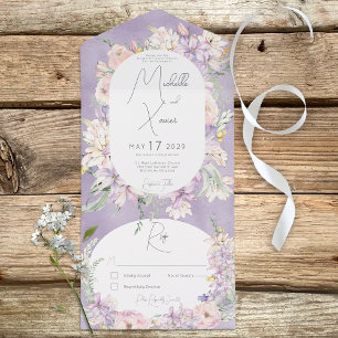 Invitation Tout En Un Lavande Rustique & Pastel Rose Floral Sans Dîner