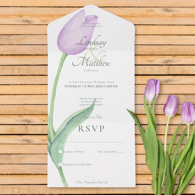 Invitation Tout En Un Lavande Tulip Solo Purple Moderne Sans Dîner (Lavender Tulip Solo Purple Modern No Dinner All In One Invitation)