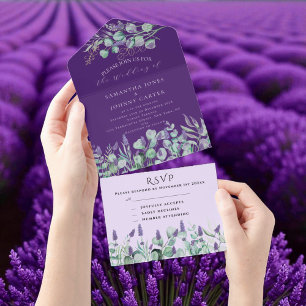 Invitation Tout En Un Lavande violette rustique et Mariage RSVP Eucalypt