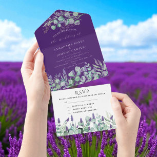 Invitation Tout En Un Lavande violette rustique et Mariage RSVP Eucalypt