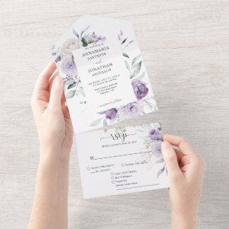 Invitation Tout En Un Lavender Lilac Purple Peonies Greenery Wedding