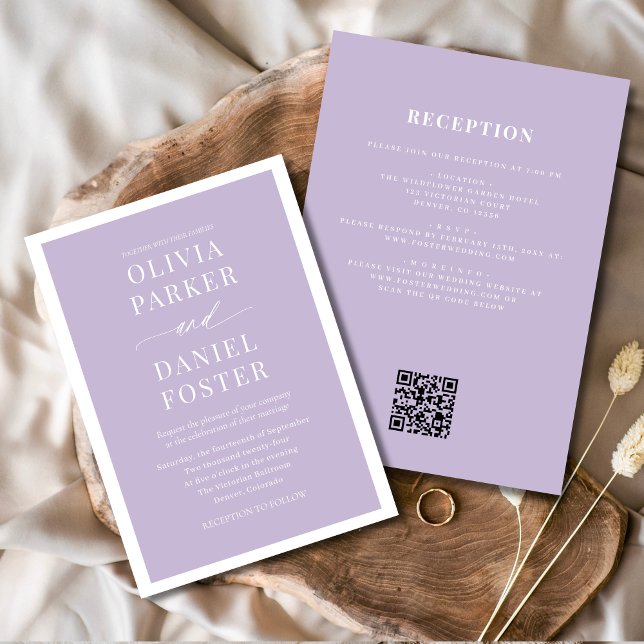 Invitation Tout en un Lavender Purple Code QR Mariage (Créateur téléchargé)