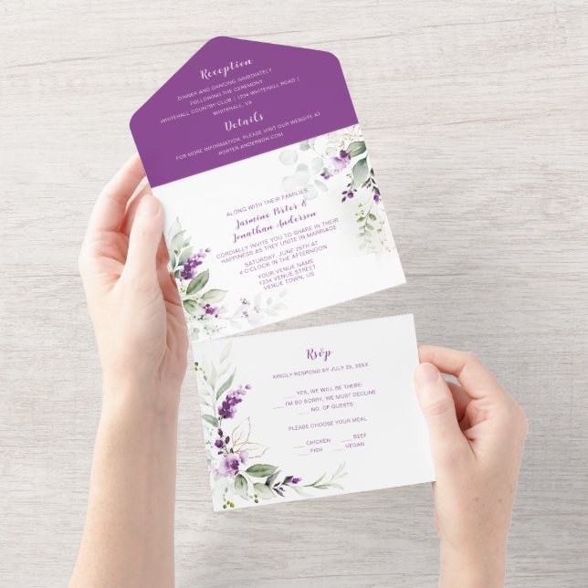 Invitation Tout En Un Lavender Sprigs & Greenery Mariage (Déchirure)