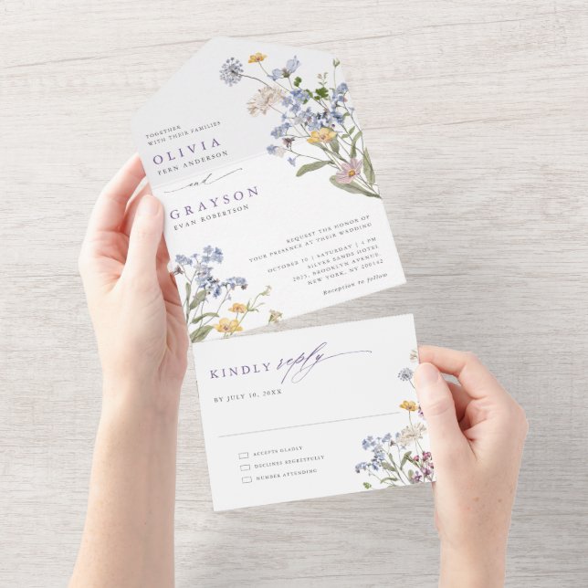 Invitation Tout En Un Lavender Spring Wildflower Meadow Garden Wedding   (Déchirure)