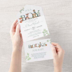 Invitation Tout En Un Le Baby shower des animaux des bois   Livres pour 