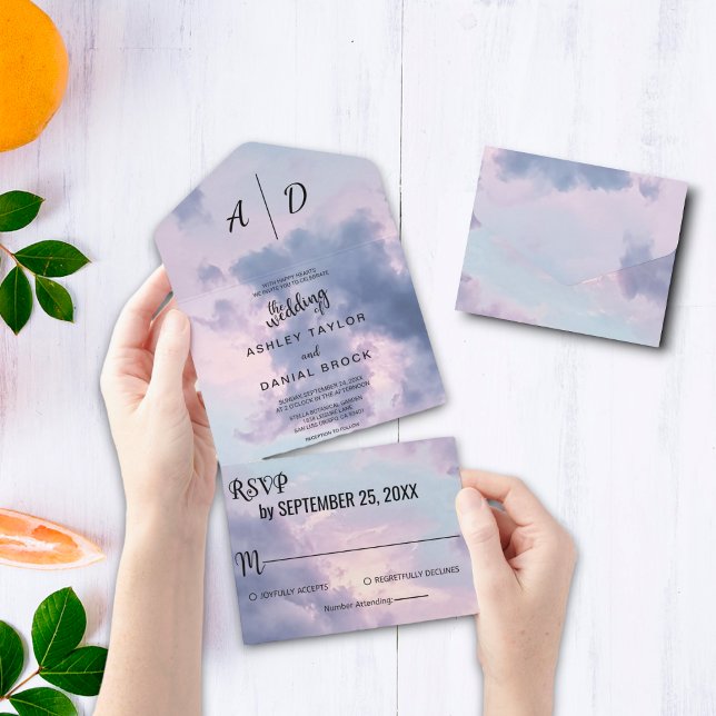 Invitation Tout En Un Le ciel bleu romantique tout en un mariage Inviter (Créateur téléchargé)