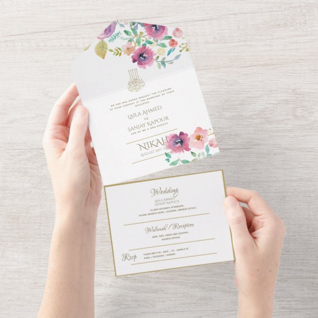 Invitation Tout En Un Le MARIAGE Islamique NIKAH WALLIMAH Fleurs Tout En (Déchirure)