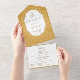 Invitation Tout En Un Le MARIAGE Islamique NIKAH WALLIMAH Gold Ornait